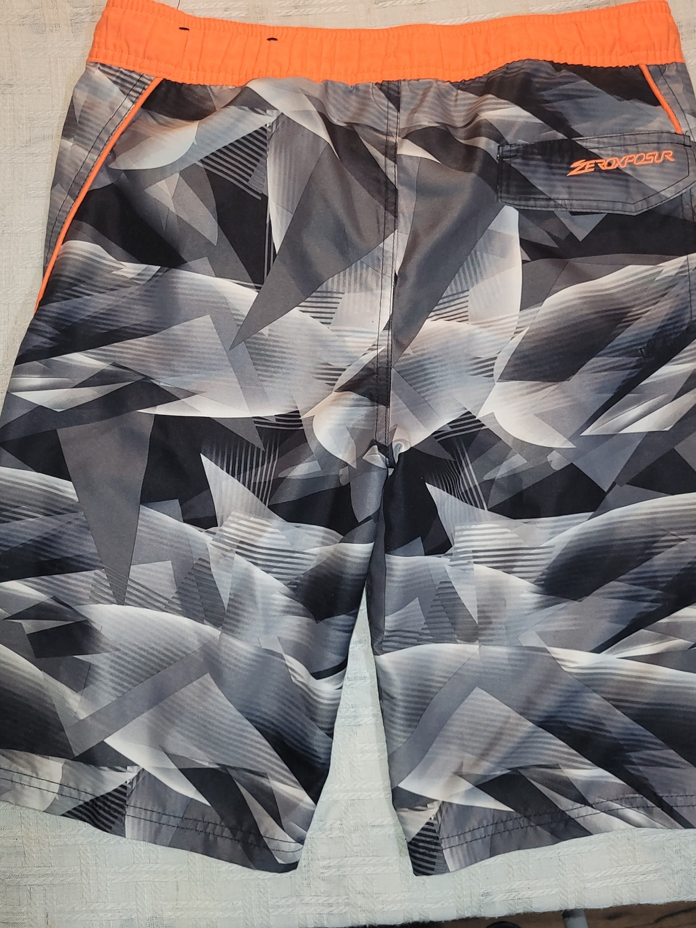 ZeroXposur Boy's Gray Geometric Swim Shorts with Orange Accents Size M 10/12